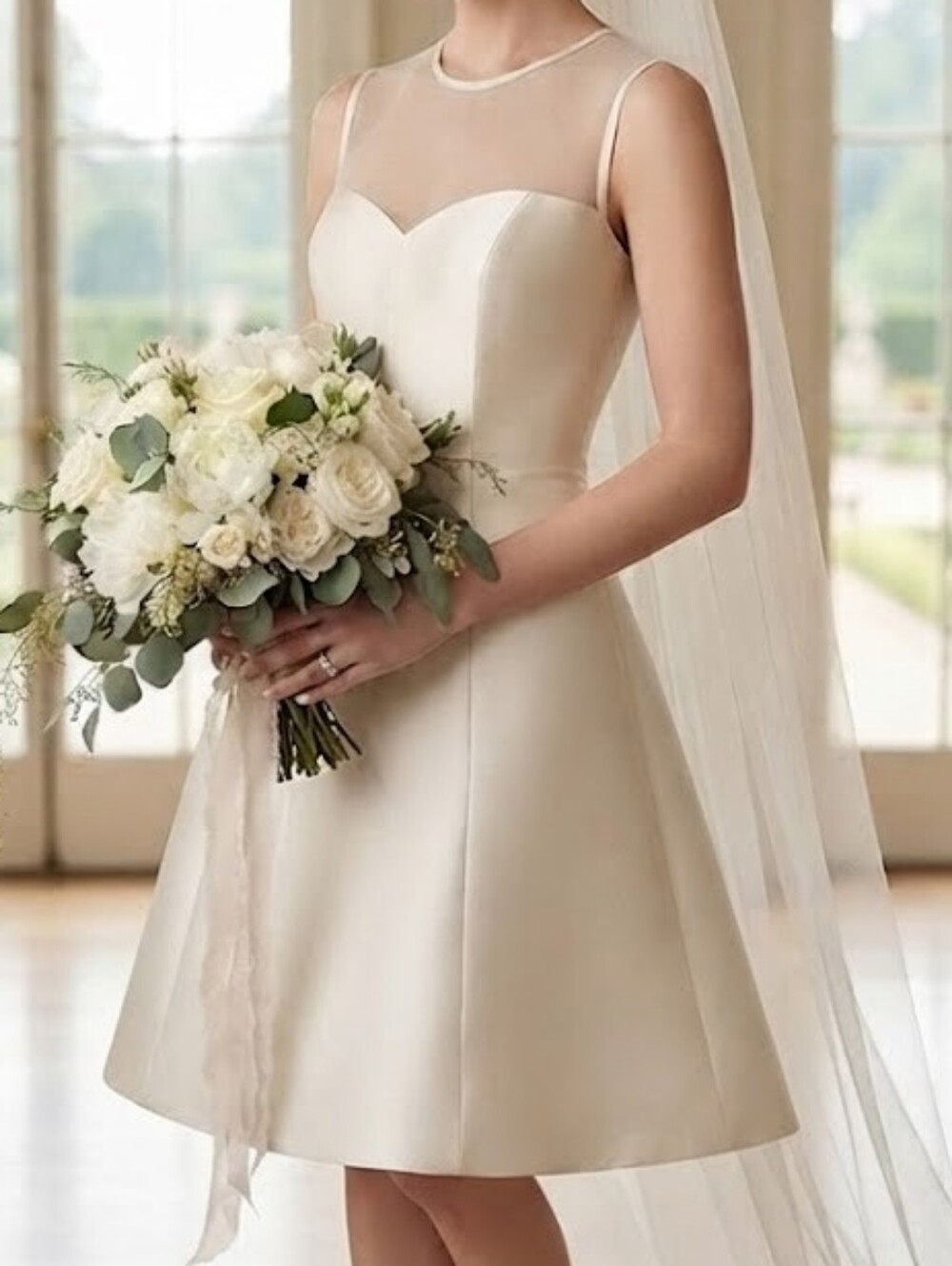 Alfred Sung Ivory Jewel Neck Dress 14